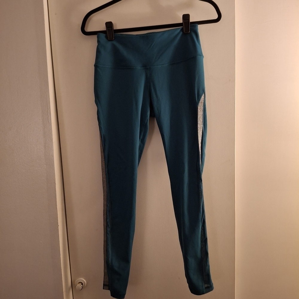 Victoria Sport Women's Teal Leggings with Silver Mesh Panels